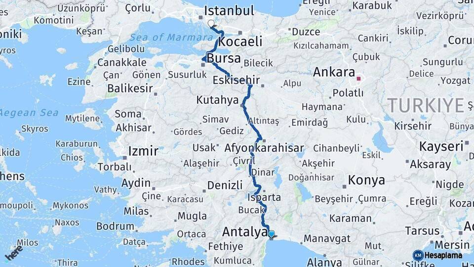 Antalya Pendik İstanbul Arası Kaç Km - Yol Haritası