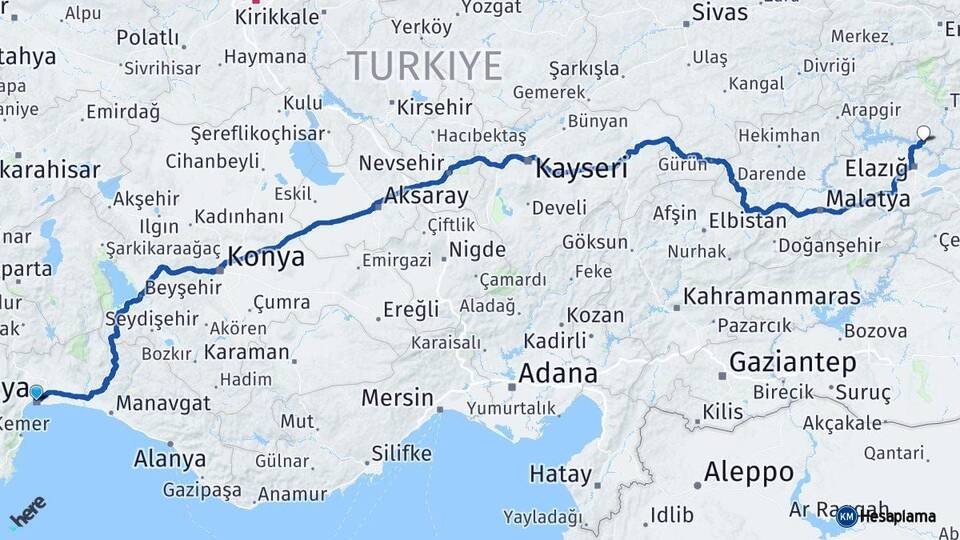 Antalya Pertek Tunceli Arası Kaç Km - Yol Haritası