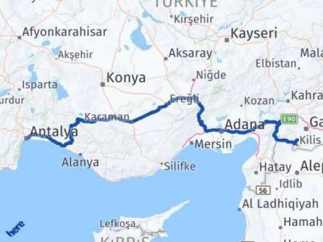 Antalya Polateli Kilis Arası Kaç Km - Yol Haritası