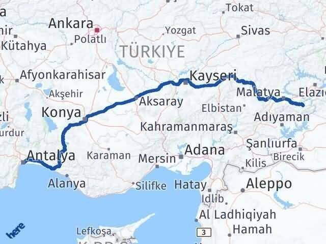 Antalya Pütürge Malatya Arası Kaç Km - Yol Haritası