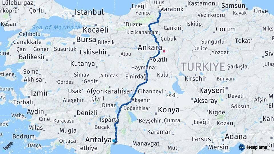 Antalya Safranbolu Karabük Arası Kaç Km - Yol Haritası
