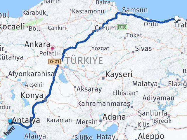 Antalya Şalpazarı Trabzon Arası Kaç Km - Yol Haritası