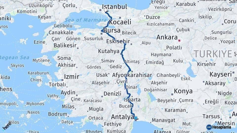 Antalya Sancaktepe İstanbul Arası Kaç Km - Yol Haritası