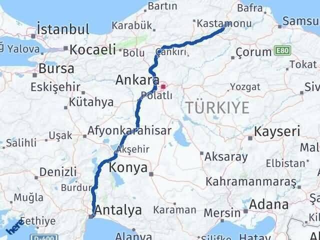 Antalya Saraydüzü Sinop Arası Kaç Km - Yol Haritası