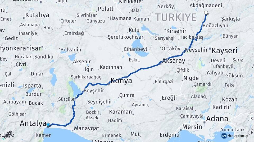 Antalya Sarıkaya Yozgat Arası Kaç Km - Yol Haritası