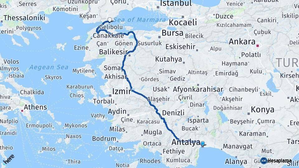Antalya Şarköy Tekirdağ Arası Kaç Km - Yol Haritası