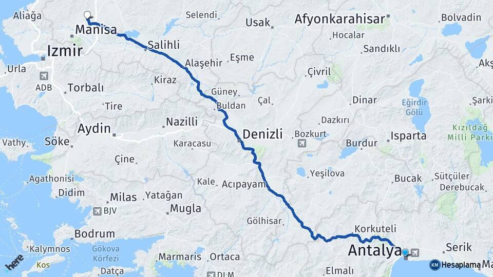 Antalya Saruhanlı Manisa Arası Kaç Km - Yol Haritası
