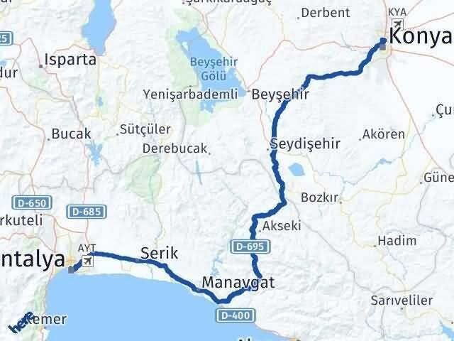 Antalya Selçuklu Konya Arası Kaç Km - Yol Haritası