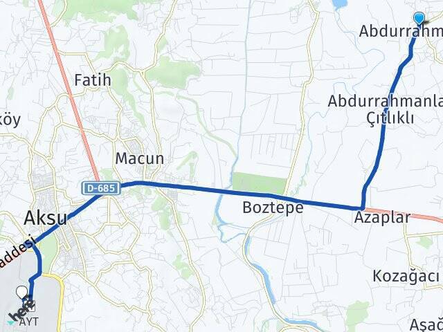 Abdurrahmanlar Antalya Havalimanı Arası Kaç Km - Yol Tarifi