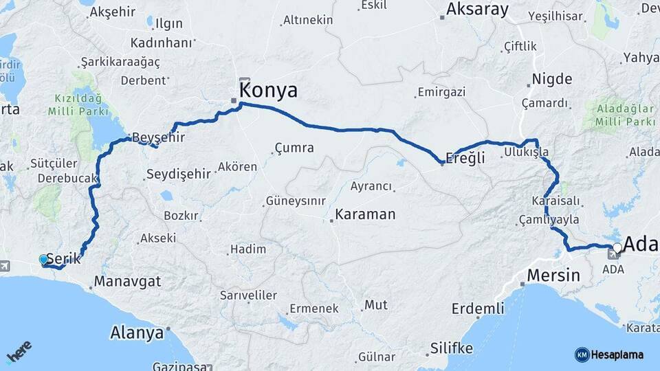 Antalya Serik Adana Arası Kaç Km - Yol Haritası