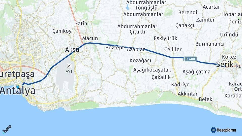 Antalya Serik Arası Kaç Km - Yol Haritası