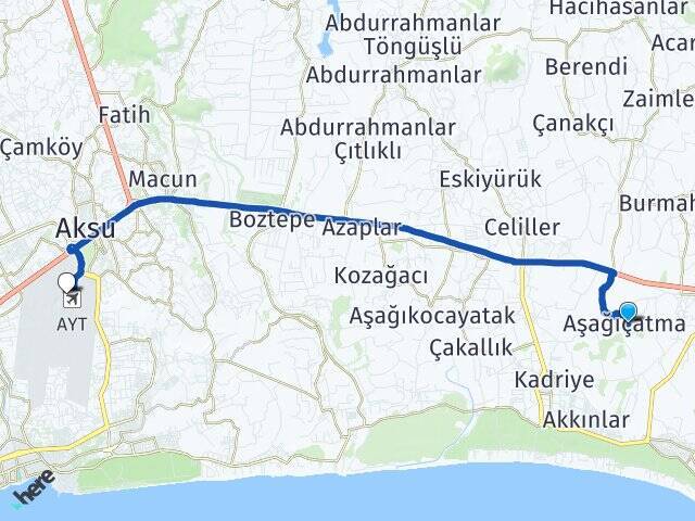Aşağıçatma Antalya Havalimanı Arası Kaç Km - Yol Tarifi