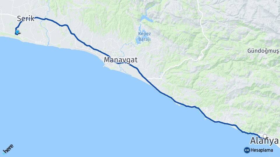 Antalya Serik Belek Alanya Arası Kaç Km - Yol Haritası