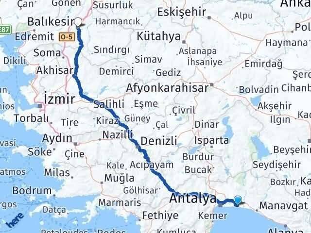 Antalya Serik Belek Altıeylül Balıkesir Arası Kaç Km - Yol Haritası