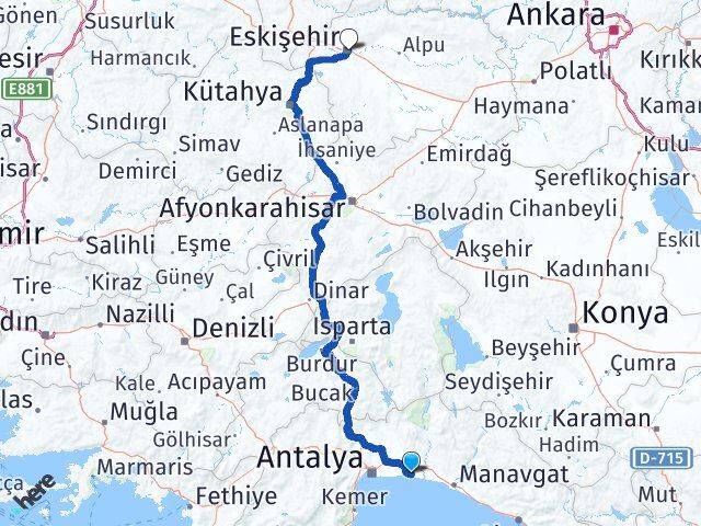 Antalya Serik Belek Eskişehir Arası Kaç Km - Yol Haritası