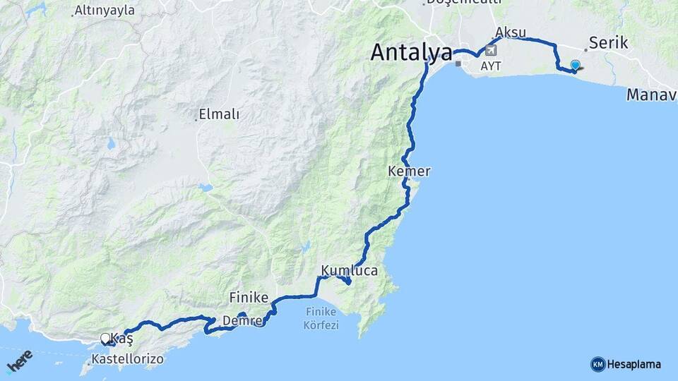 Antalya Serik Belek Kaş Arası Kaç Km - Yol Haritası