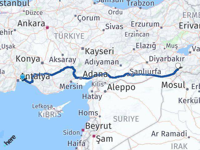 Antalya Serik Belek Şırnak Arası Kaç Km - Yol Haritası