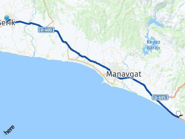 Antalya Serik Çenger Manavgat Arası Kaç Km - Yol Haritası