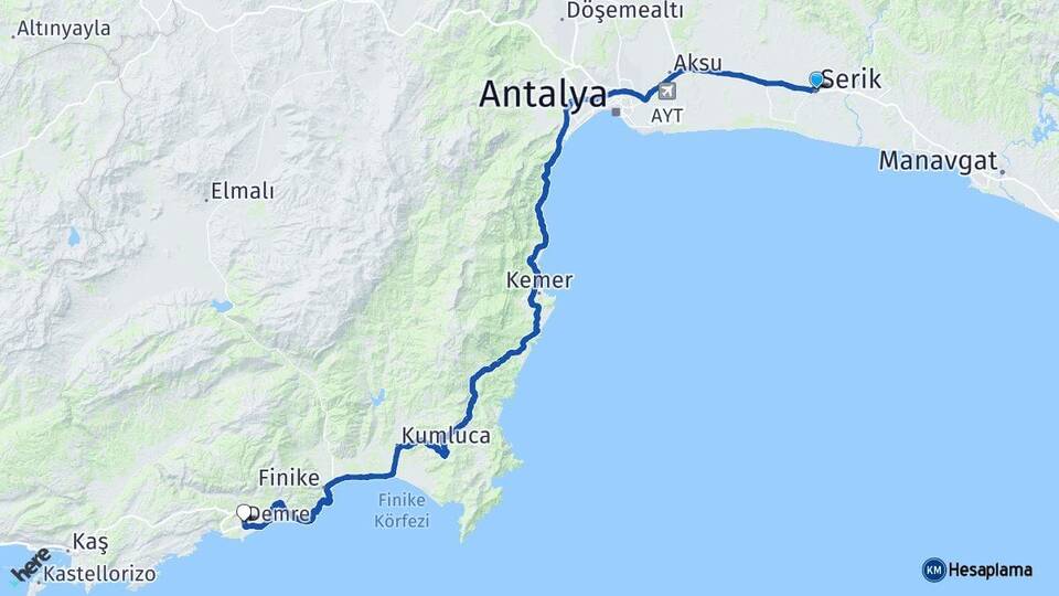 Antalya Serik Demre Arası Kaç Km - Yol Haritası