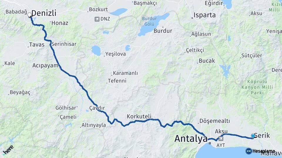 Antalya Serik Denizli Arası Kaç Km - Yol Haritası