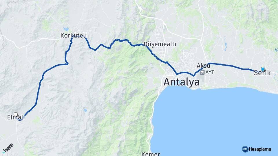 Antalya Serik Elmalı Arası Kaç Km - Yol Haritası