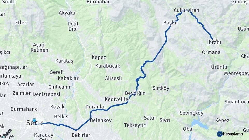 Antalya Serik İbradı Arası Kaç Km - Yol Haritası