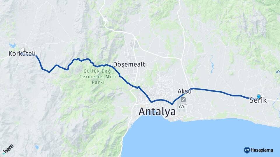 Antalya Serik Korkuteli Arası Kaç Km - Yol Haritası