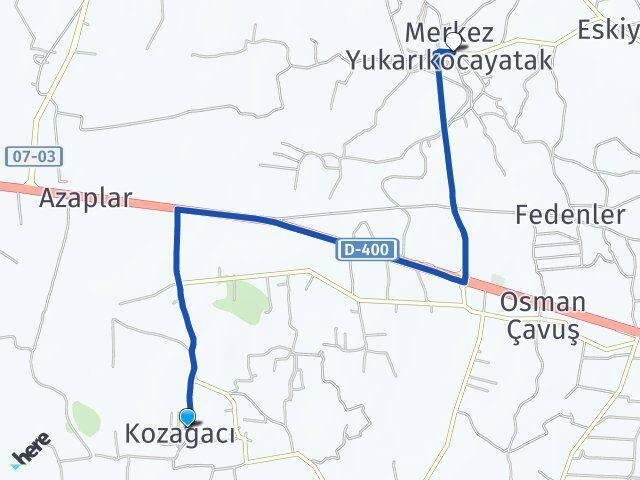 Kozağacı Yukarıkocayatak Arası Kaç Km - Yol Tarifi