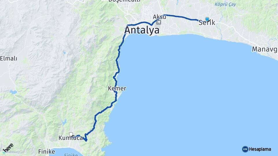 Antalya Serik Kumluca Arası Kaç Km - Yol Haritası