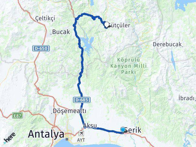 Antalya Serik Sütçüler Isparta Arası Kaç Km - Yol Haritası