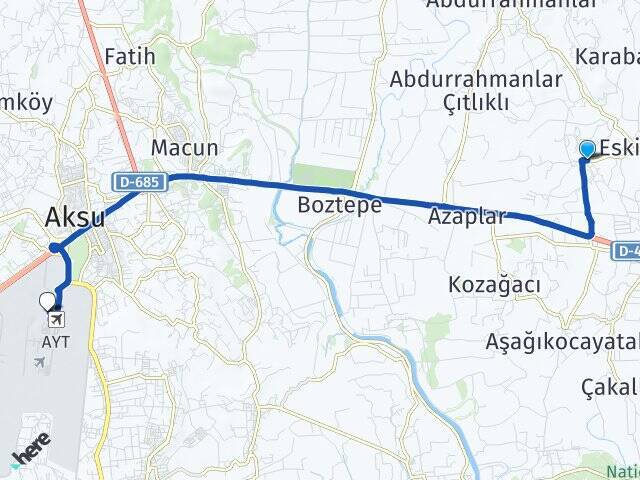 Yukarıkocayatak Antalya Havalimanı Arası Kaç Km - Yol Tarifi