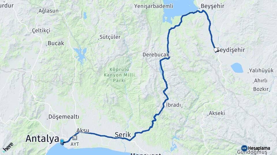 Antalya Seydişehir Konya Arası Kaç Km - Yol Haritası