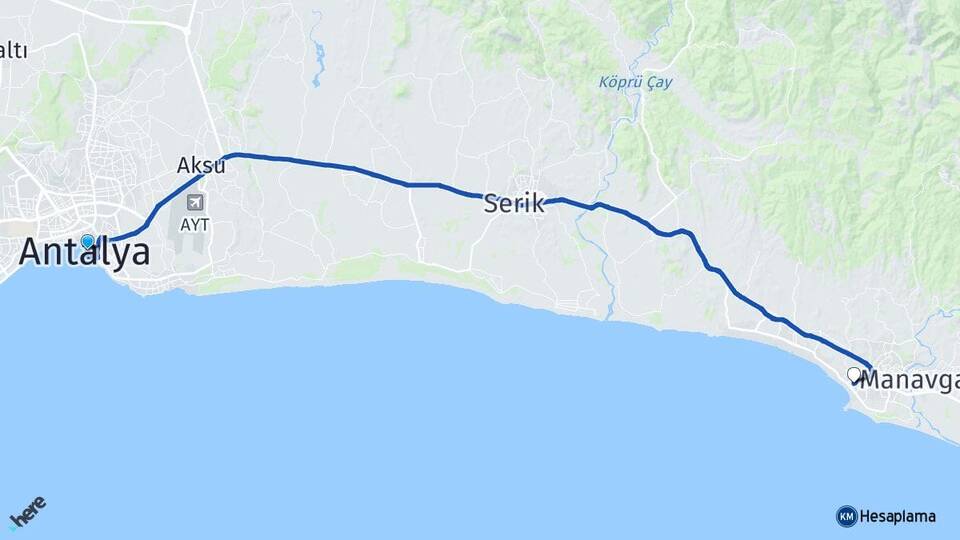 Antalya Side Manavgat Arası Kaç Km - Yol Haritası