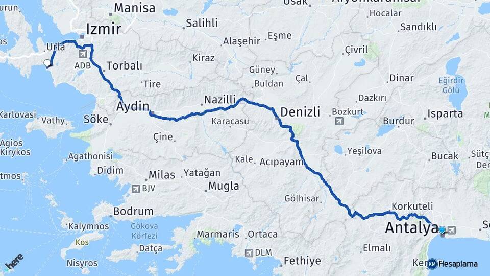Antalya Sığacık Seferihisar İzmir Arası Kaç Km - Yol Haritası