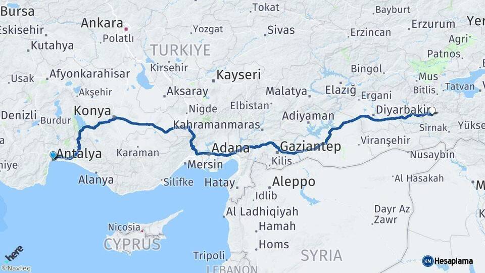 Antalya Siirt Arası Kaç Km - Yol Haritası