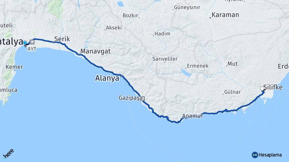 Antalya Silifke Mersin Arası Kaç Km - Yol Haritası