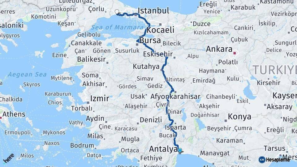 Antalya Silivri İstanbul Arası Kaç Km - Yol Haritası