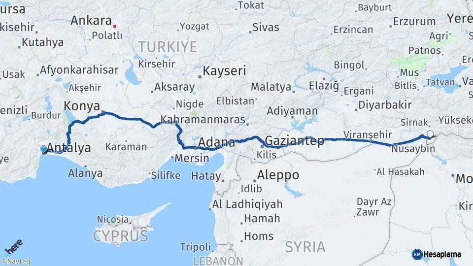 Antalya Silopi Şırnak Arası Kaç Km - Yol Haritası
