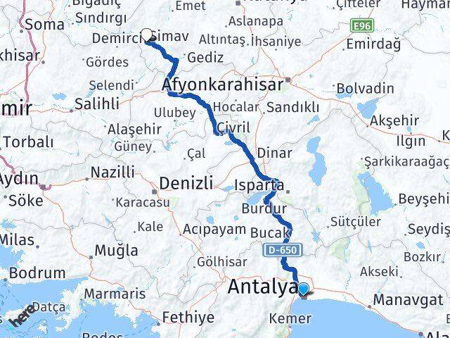 Antalya Simav Kütahya Arası Kaç Km - Yol Haritası