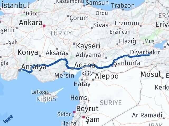 Antalya Şirvan Siirt Arası Kaç Km - Yol Haritası