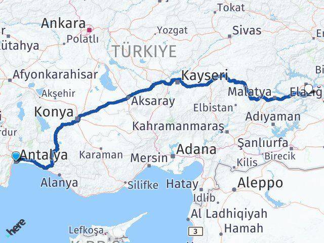 Antalya Sivrice Elazığ Arası Kaç Km - Yol Haritası