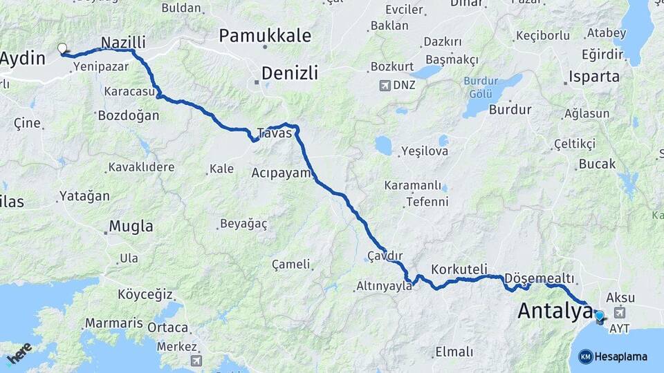 Antalya Sultanhisar Aydın Arası Kaç Km - Yol Haritası