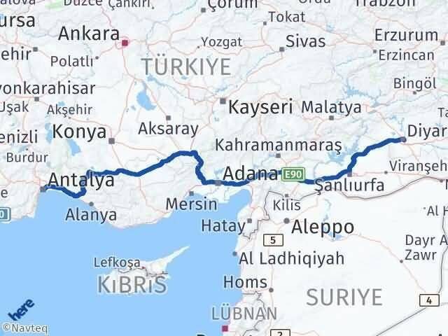 Antalya Sur Diyarbakır Arası Kaç Km - Yol Haritası