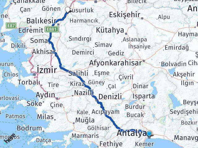 Antalya Susurluk Balıkesir Arası Kaç Km - Yol Haritası