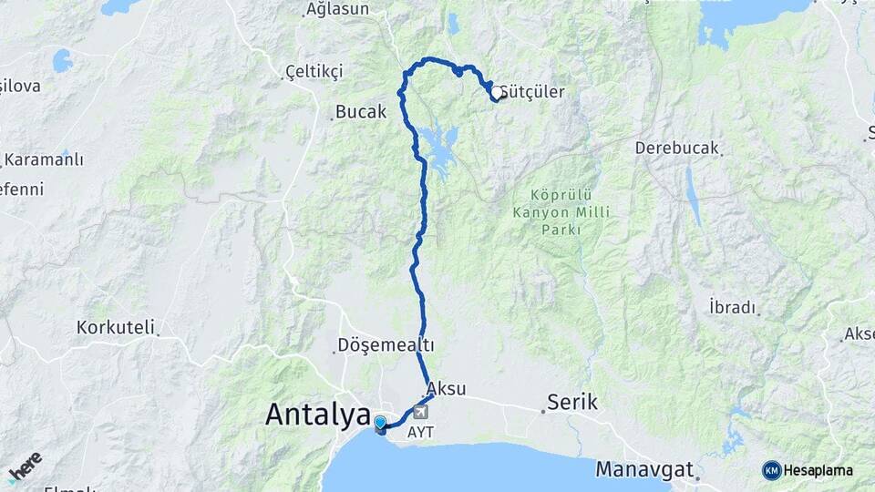 Antalya Sütçüler Isparta Arası Kaç Km - Yol Haritası