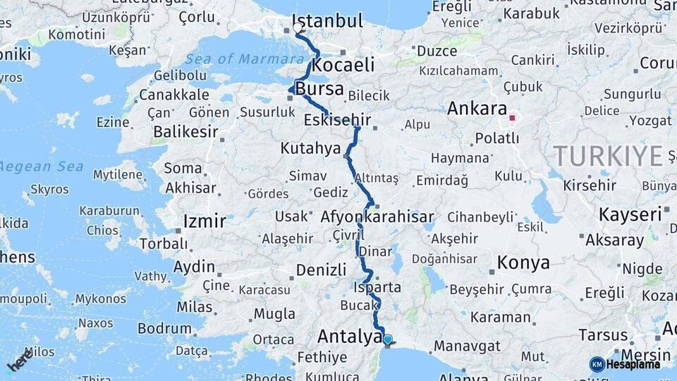 Antalya Ümraniye İstanbul Arası Kaç Km - Yol Haritası