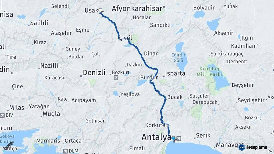 Antalya Uşak Arası Kaç Km - Yol Haritası