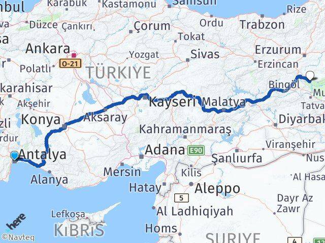 Antalya Varto Muş Arası Kaç Km - Yol Haritası