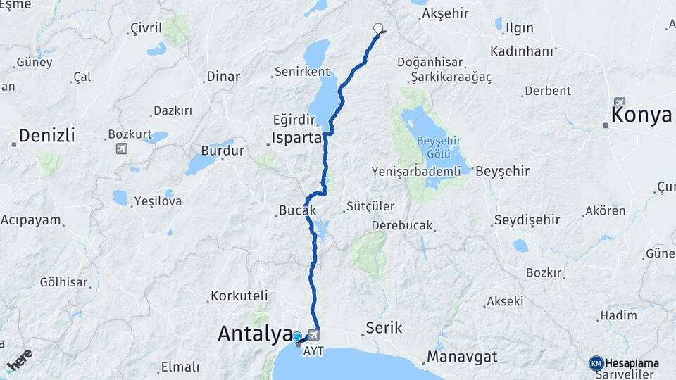 Antalya Yalvaç Isparta Arası Kaç Km - Yol Haritası