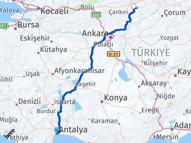 Antalya Yapraklı Arası Kaç Km - Yol Tarifi